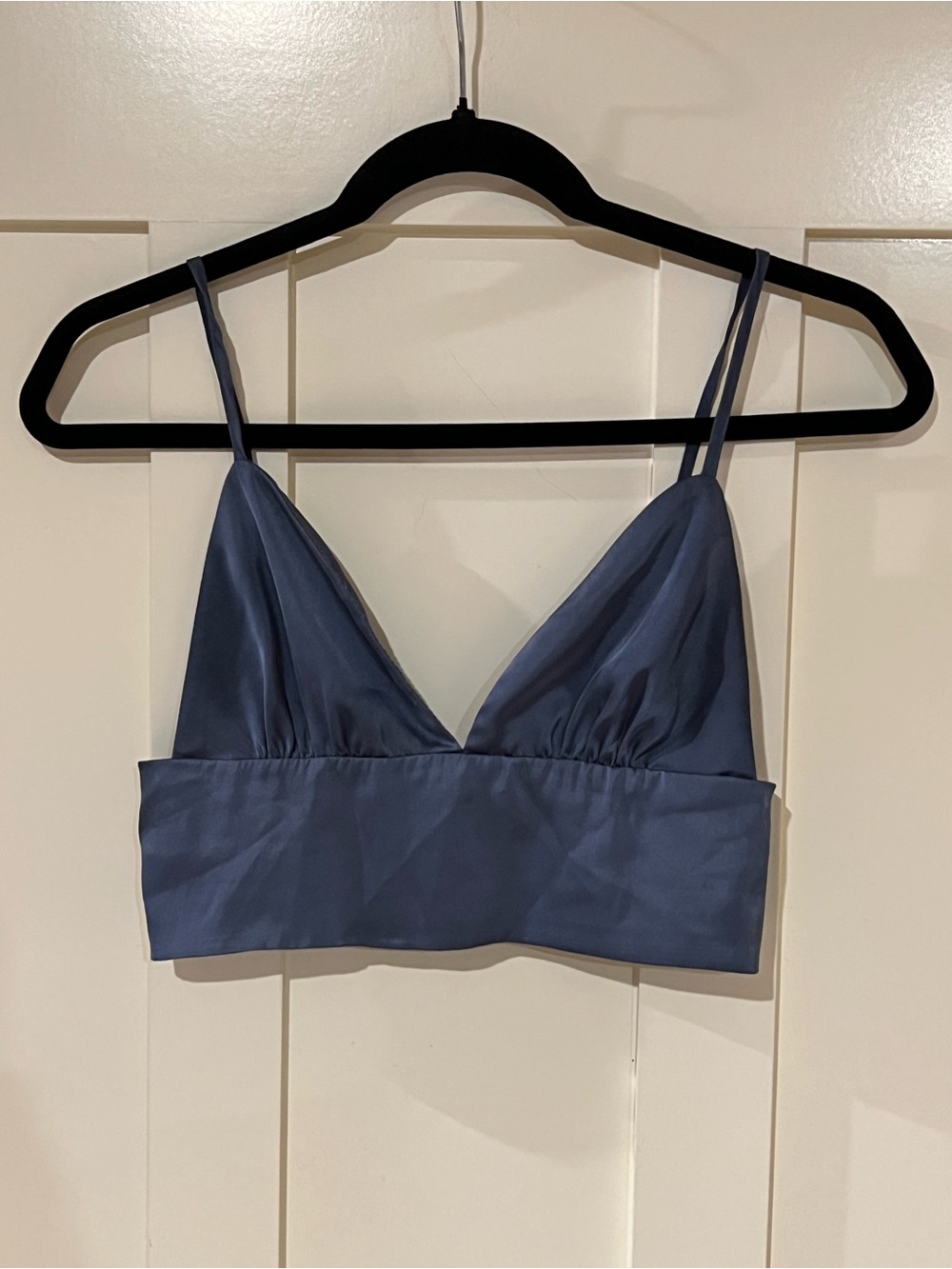 Mable Satin V-Neck Bralette in Dark Slate Blue Womens Size Small